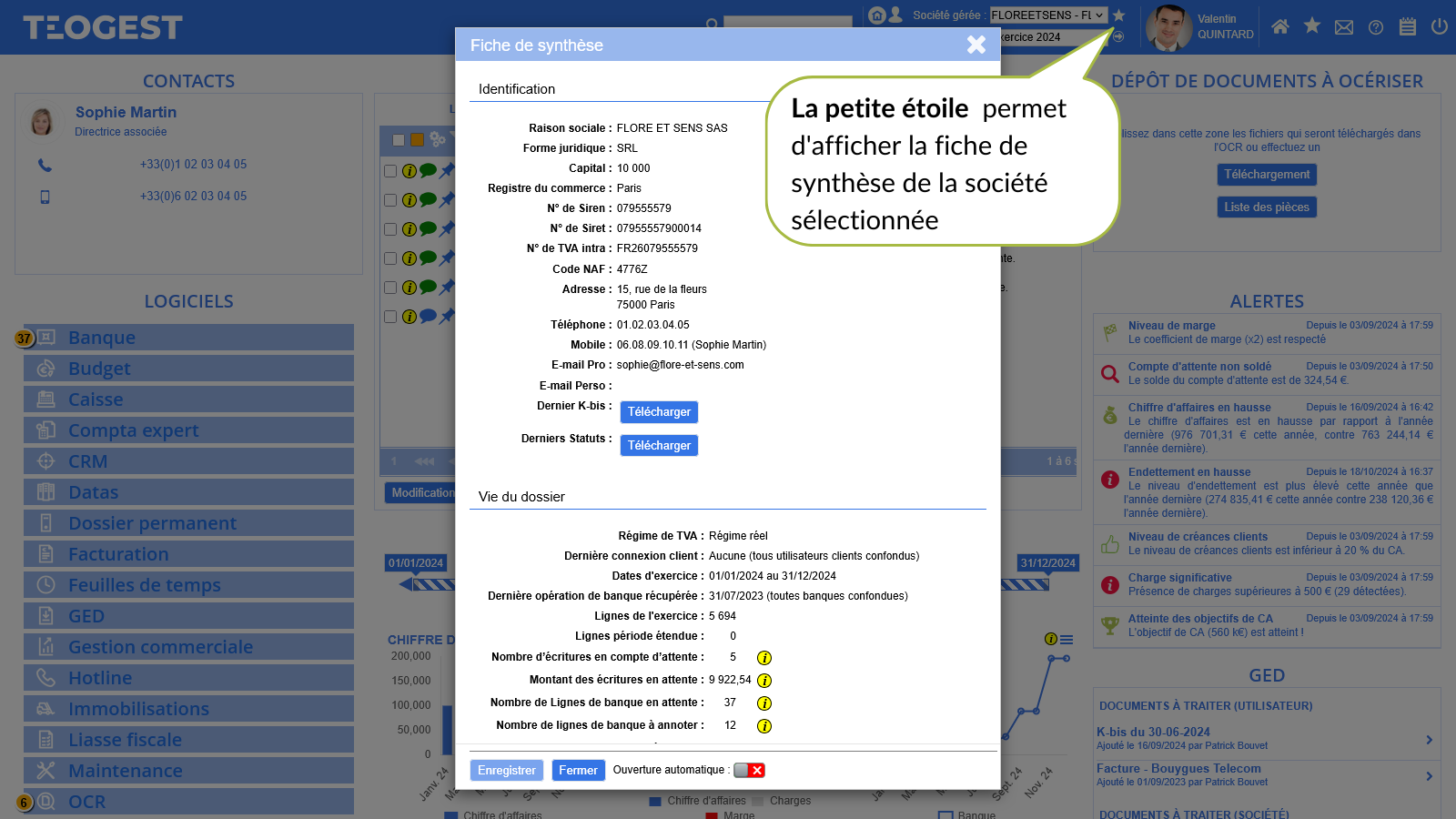 Detail de la barre dentete  la petite etoile pour visualiser la fiche de synthese contenant des informations generales sur le dossier